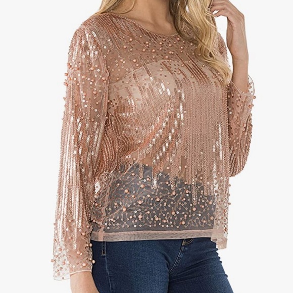 Tops - Vintage Sequin blouse see through party top